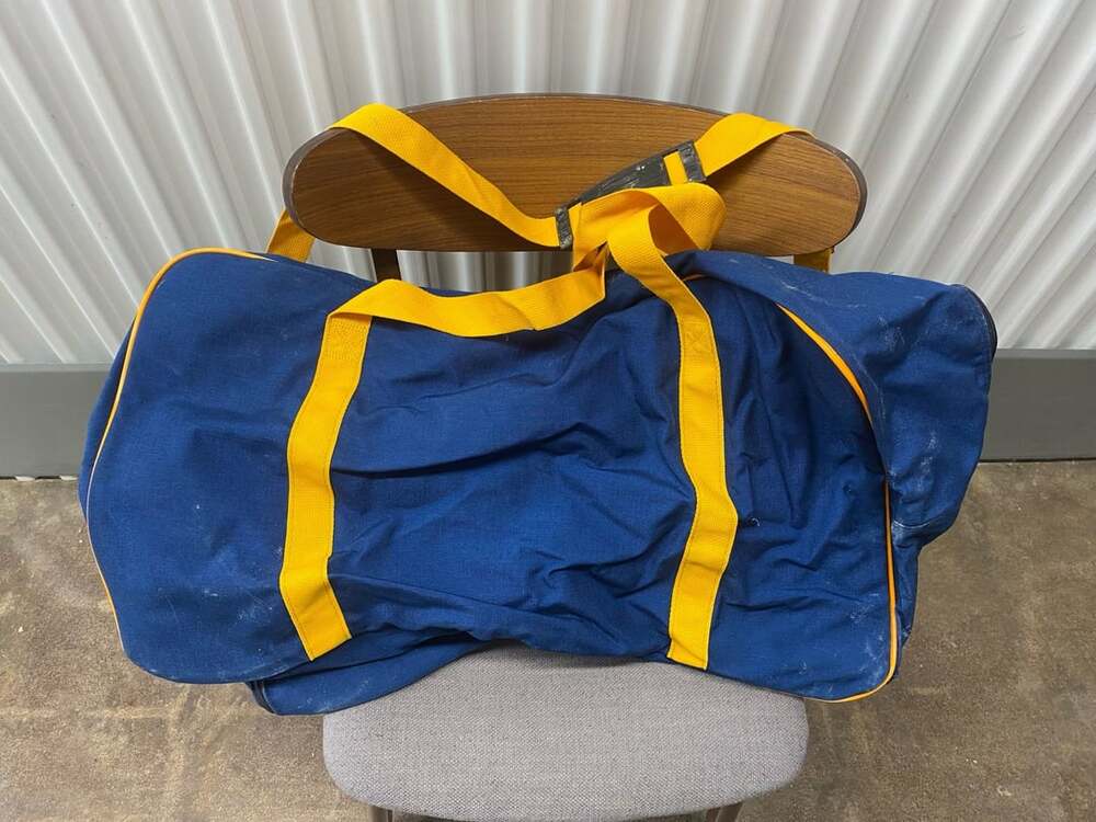 Vintage Blue and Yellow Canvas Duffel Gym Sports Bag Made in USA